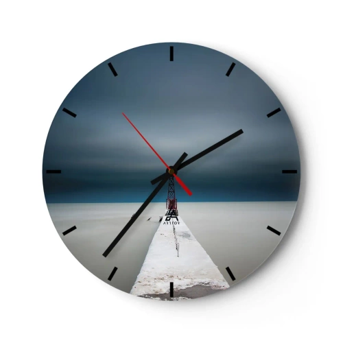 Vægur, Uret - En minimalistisk bro, der fører til fyrtårnet mod havet - 30x30cm - At møde det uendelige - Moderne vægdekoration til stue, køkken og soveværelse ARTTOR