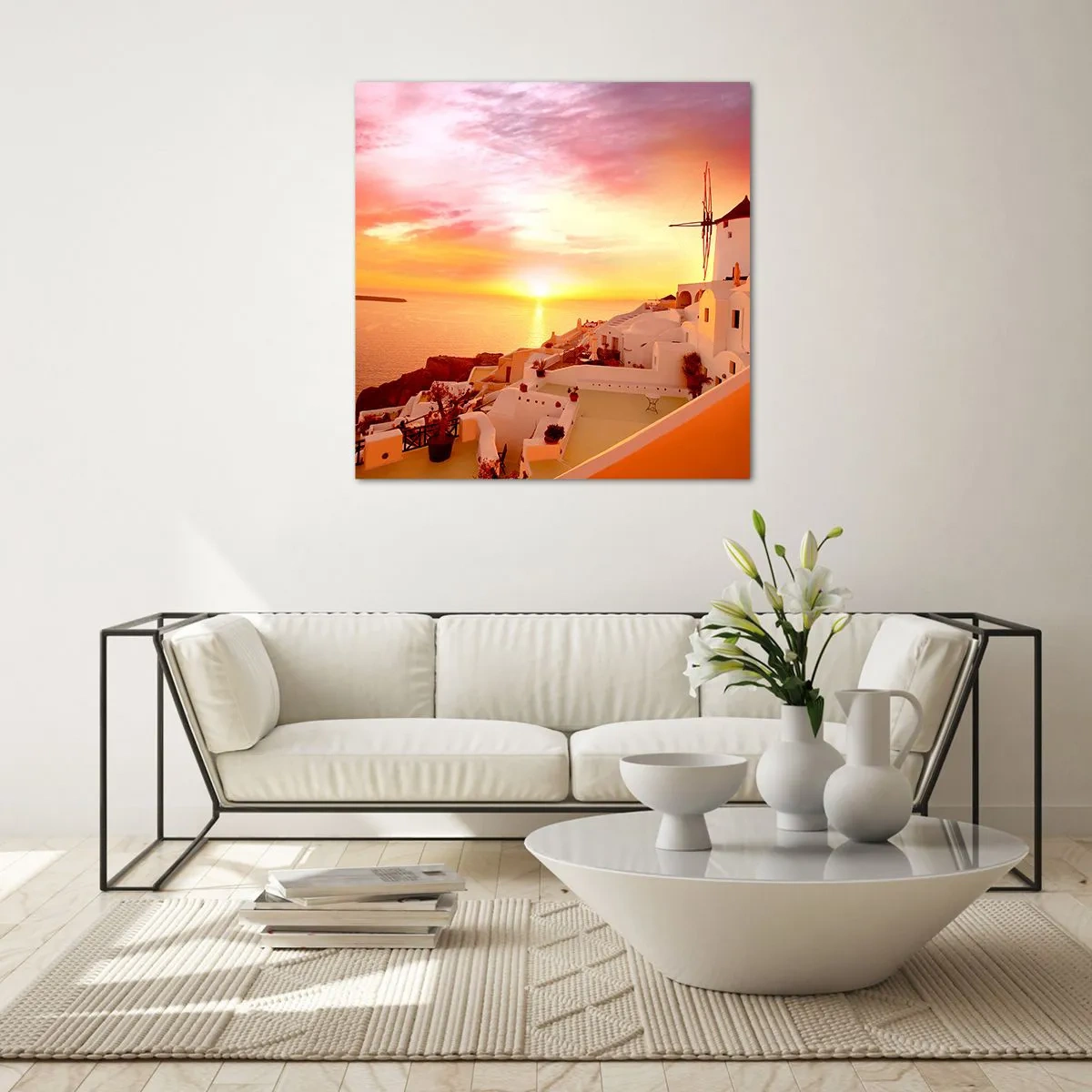 Billede på glas - Opløses i hvidt og guld - 70x70 cm