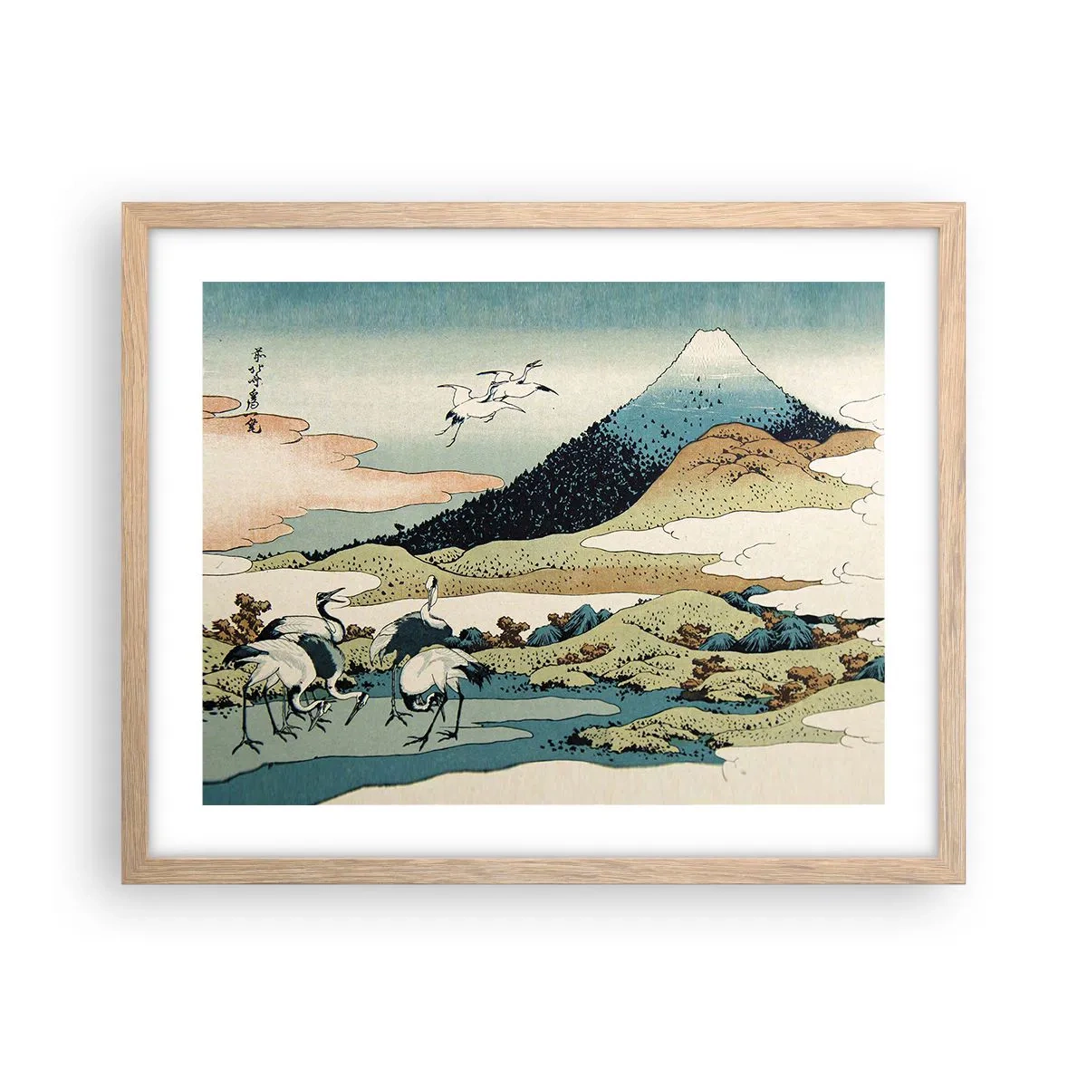 Plakat i ramme af lyst egetræ - I japansk ånd - 50x40 cm