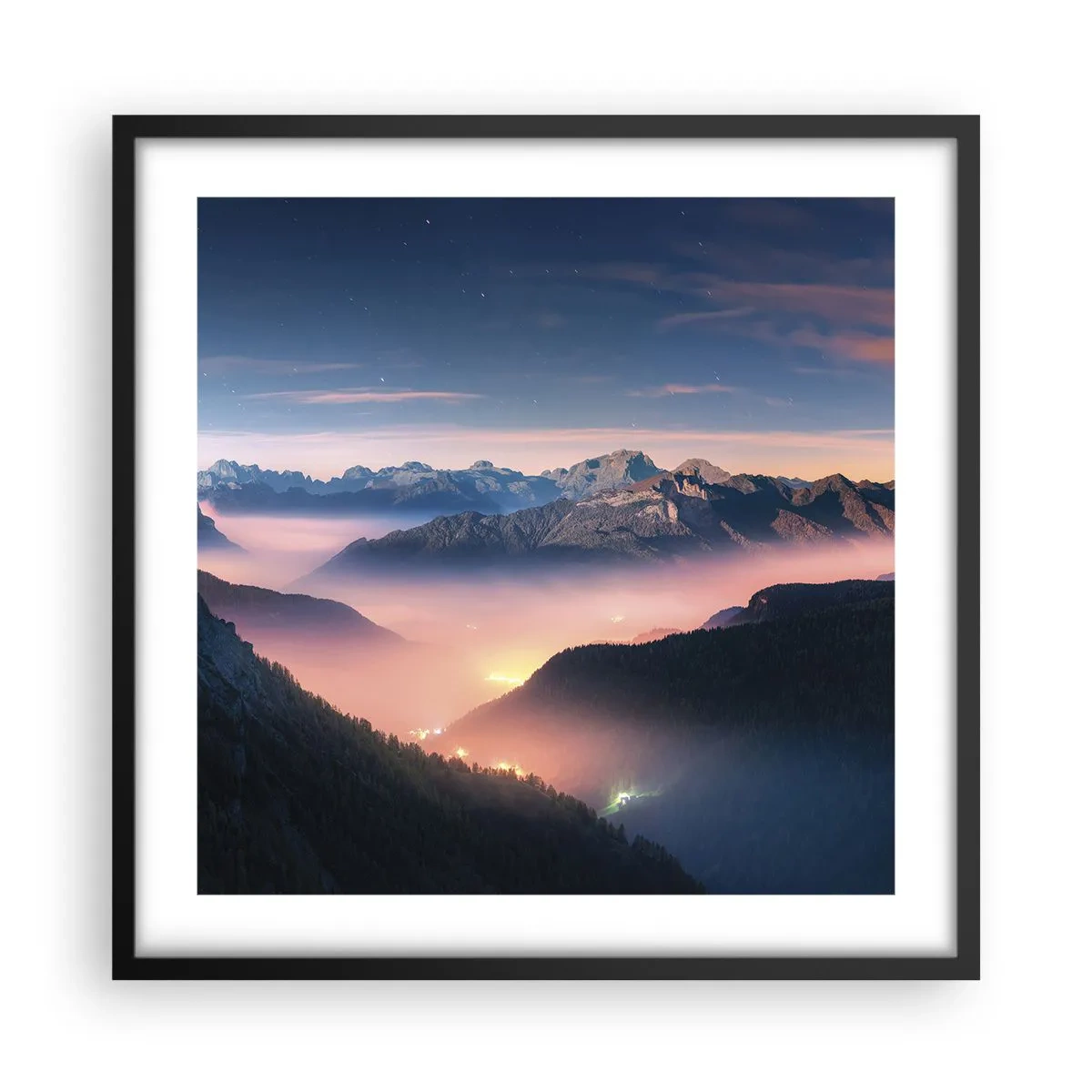 Plakat i sort ramme - Lys i dalene - 50x50 cm