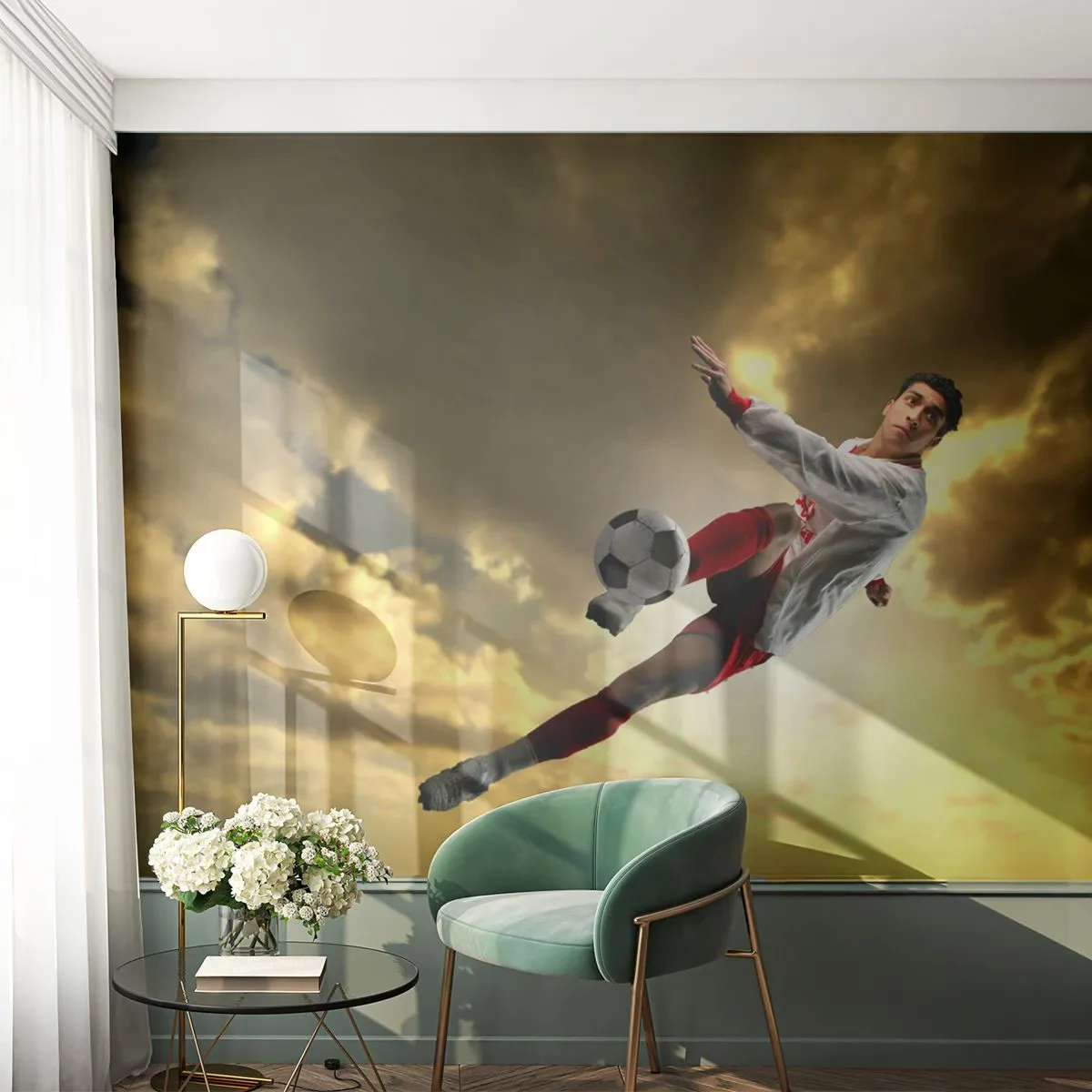 Fototapet Premium Sand - Fodboldhimlen - Sport, Fodboldspiller, Fodbold - 100x70 cm