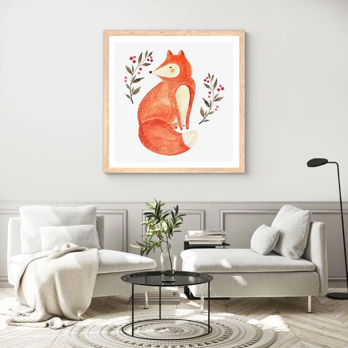 Plakat i ramme af lyst egetræ - Lille rødhåret - 40x40 cm