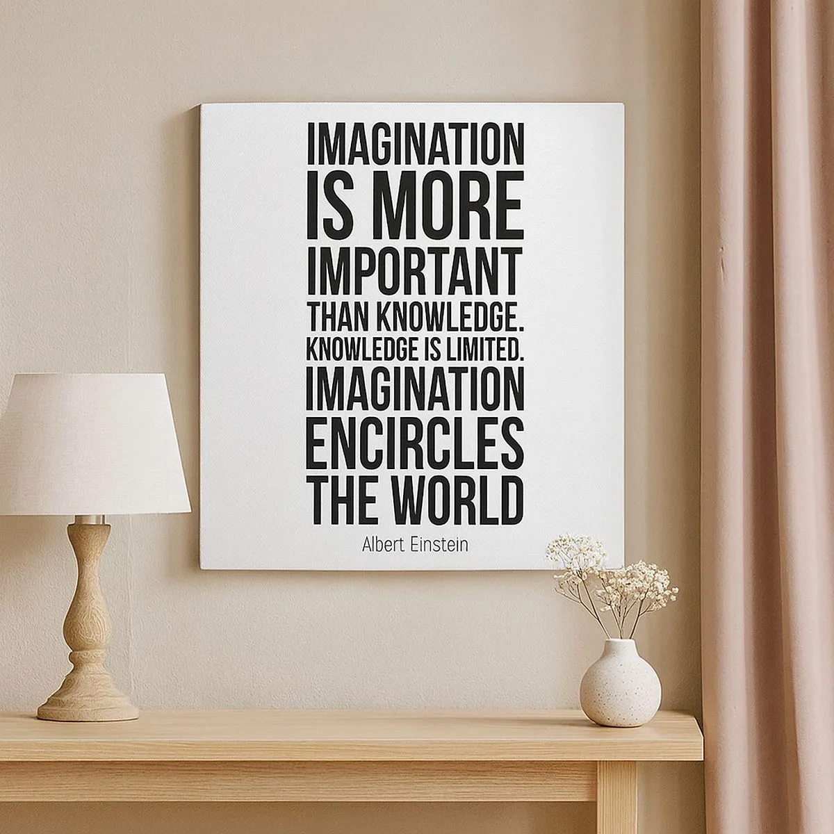Lærredstryk - Billede på lærred - Einstein om fantasiens kraft - 30x30 cm