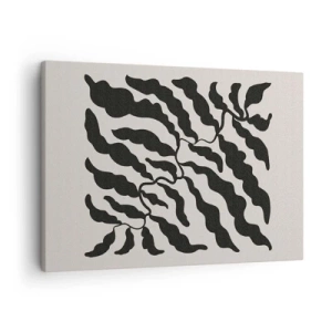 Lærredstryk - Billede på lærred - Kviste med blade i sort på en lys baggrund - 70x50cm - En firkants natur - Moderne vægdekoration til stue og soveværelse ARTTOR