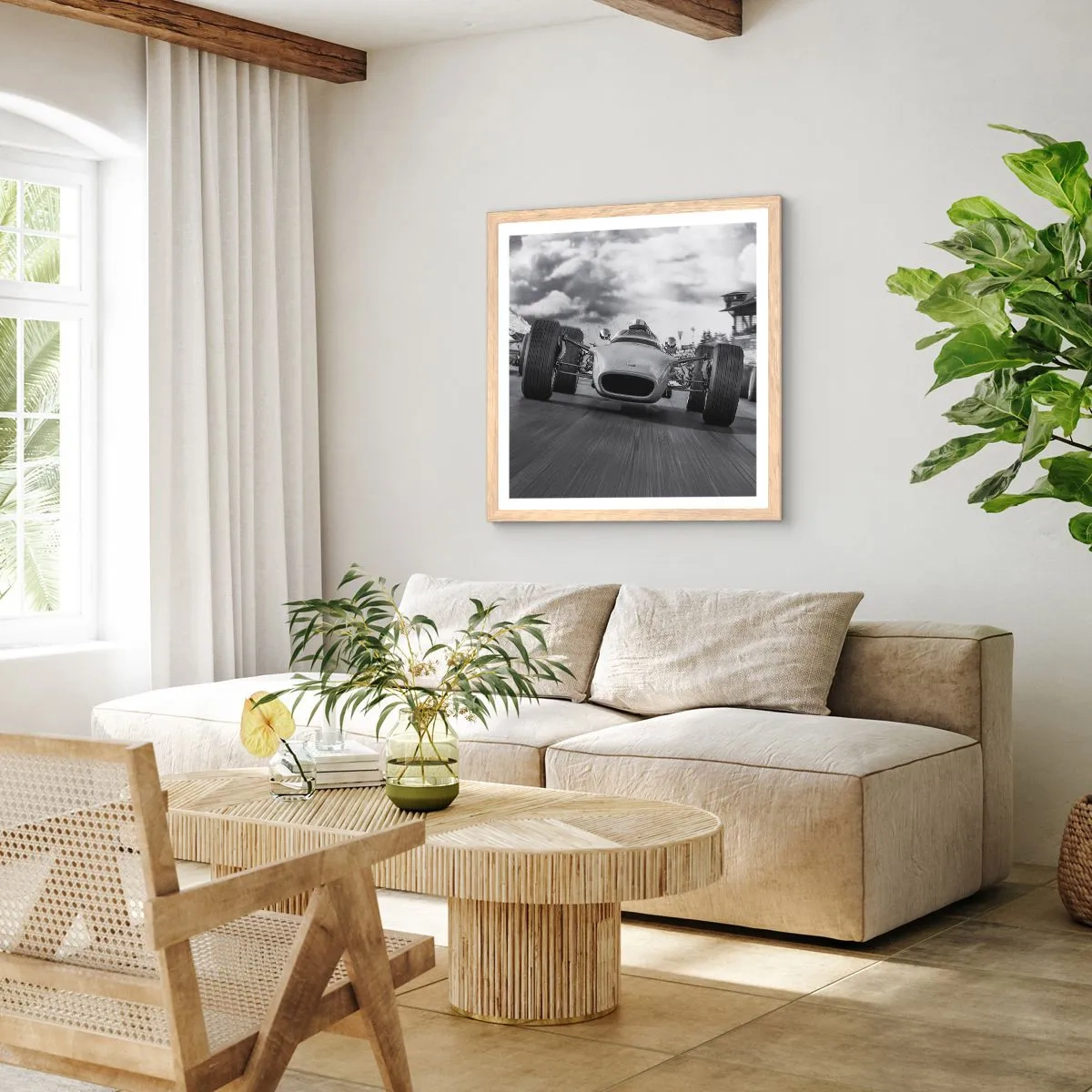 Plakat i ramme af lyst egetræ - Der er kraft! - 50x50 cm