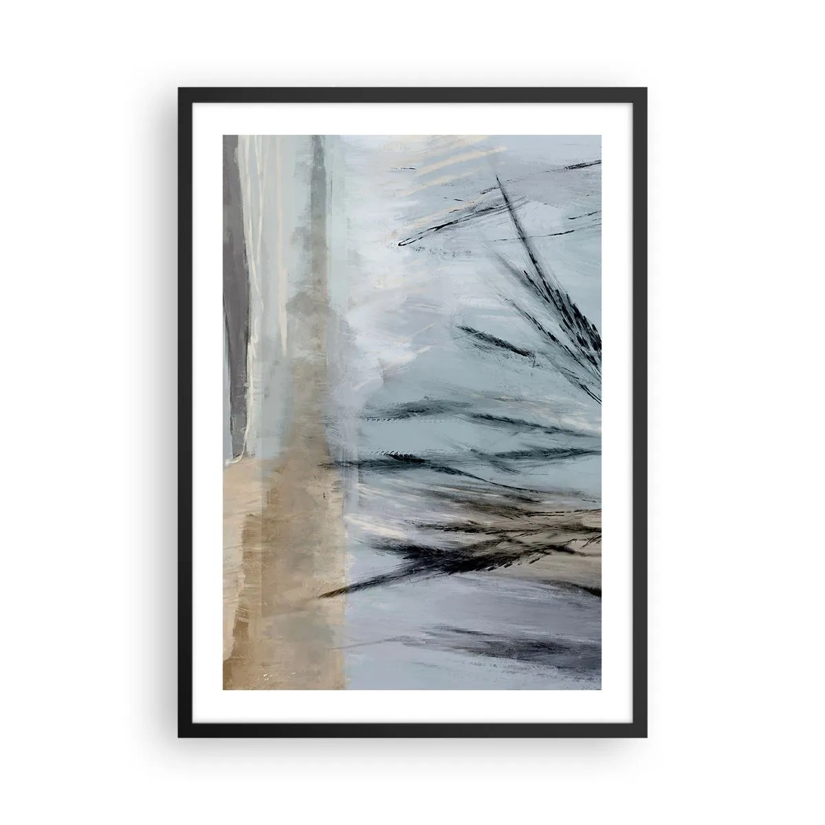 Plakat i sort ramme - En delikat abstraktion inspireret af naturen i dæmpede farver. - 50x70cm - Vintermarker - Moderne vægdekoration til stue og soveværelse ARTTOR