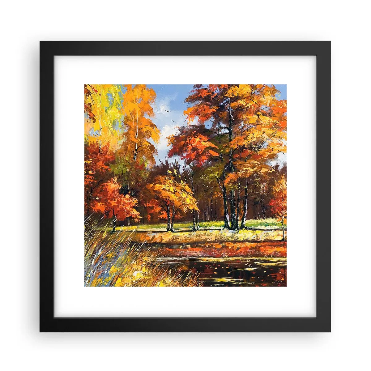 Plakat i sort ramme - Landskab i guld og bronze - 30x30 cm