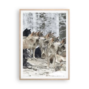 Plakat i ramme af lyst egetræ - Familie og venner - 70x100 cm