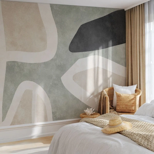 Fototapet Premium Sand - Komposition med et sort tema - Abstraktion, Minimalisme, Moderne kunst - 500x350 cm