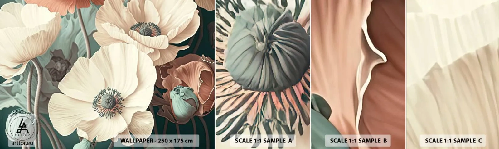 Prøve Fototapet Selvklæbende Deluxe Sticker - Valmuernes hvisken - Blomster, Planter, Pastel - 100x30 cm