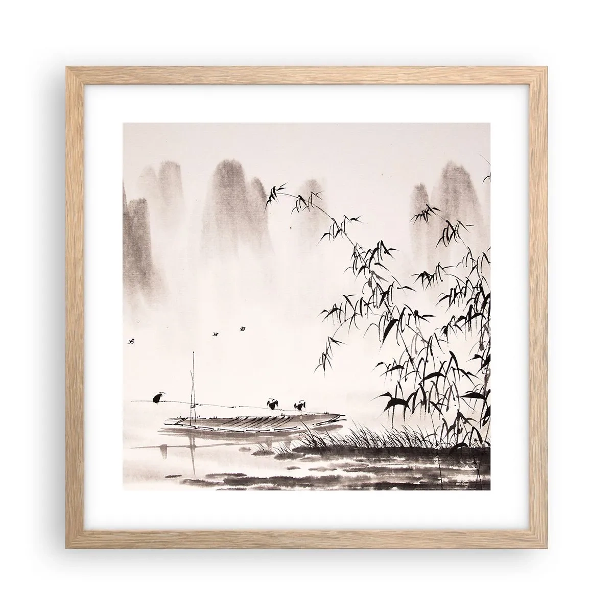 Plakat i ramme af lyst egetræ - Stilhed i rismarkerne - 40x40 cm