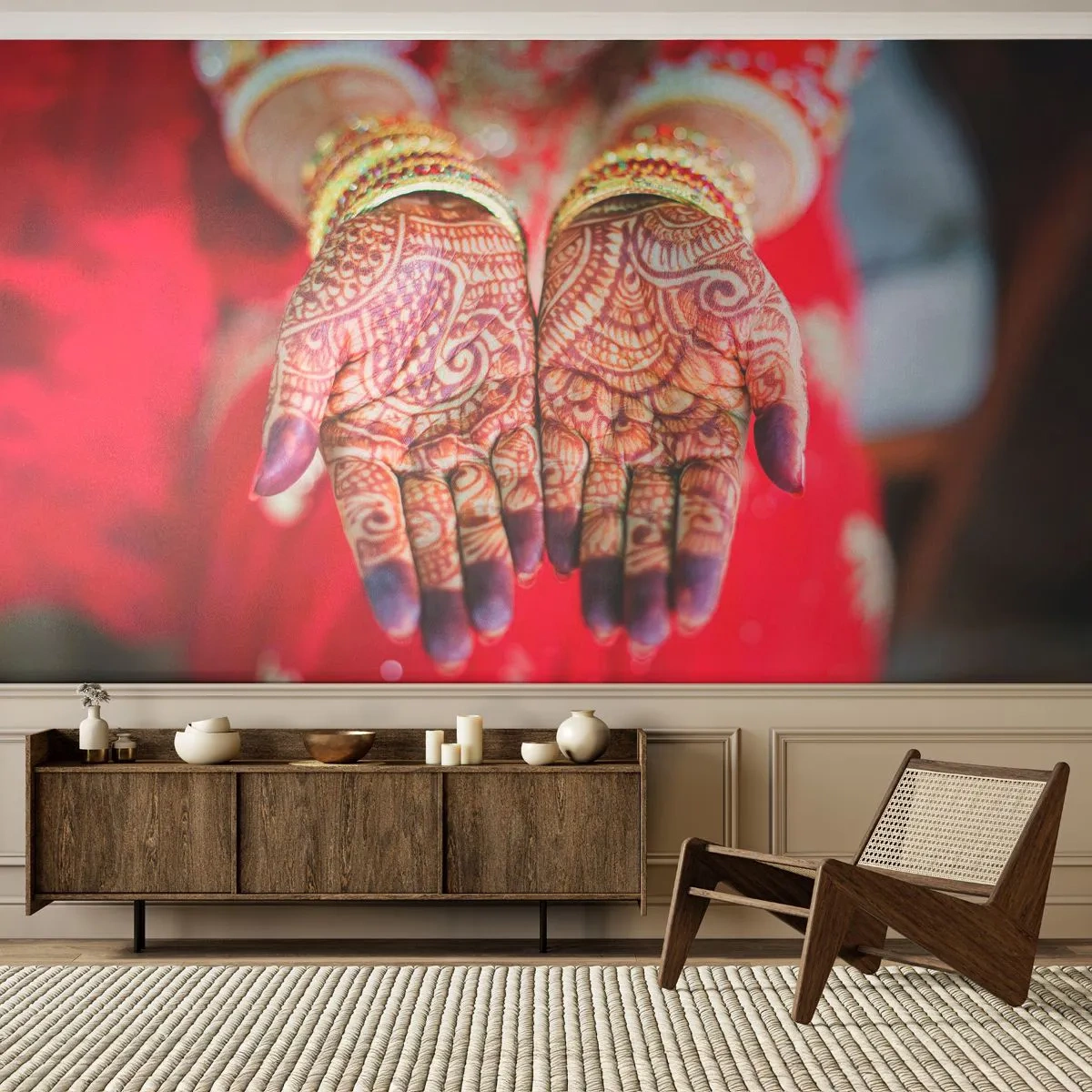 Fototapet Selvklæbende Deluxe Sticker - Klar til at fange lykken - Kvinders hænder, Orientalske designs, Indien - 100x70 cm