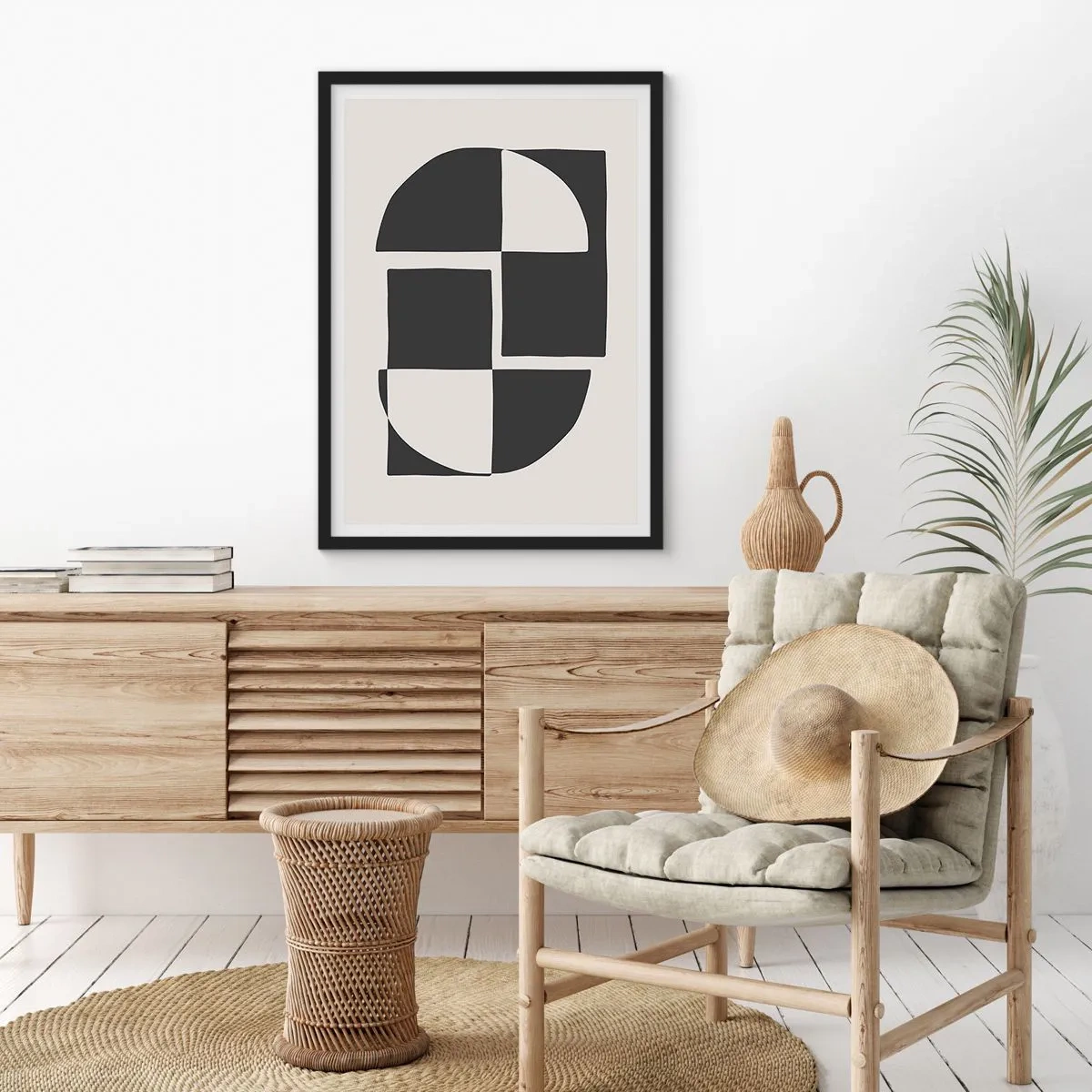 Plakat i sort ramme - Geometrisk komposition i sort-hvid - 50x70cm - Antitese - syntese - Moderne vægdekoration til stue og soveværelse ARTTOR