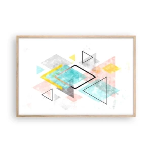 Plakat i ramme af lyst egetræ - Geometrisk leg - 91x61 cm