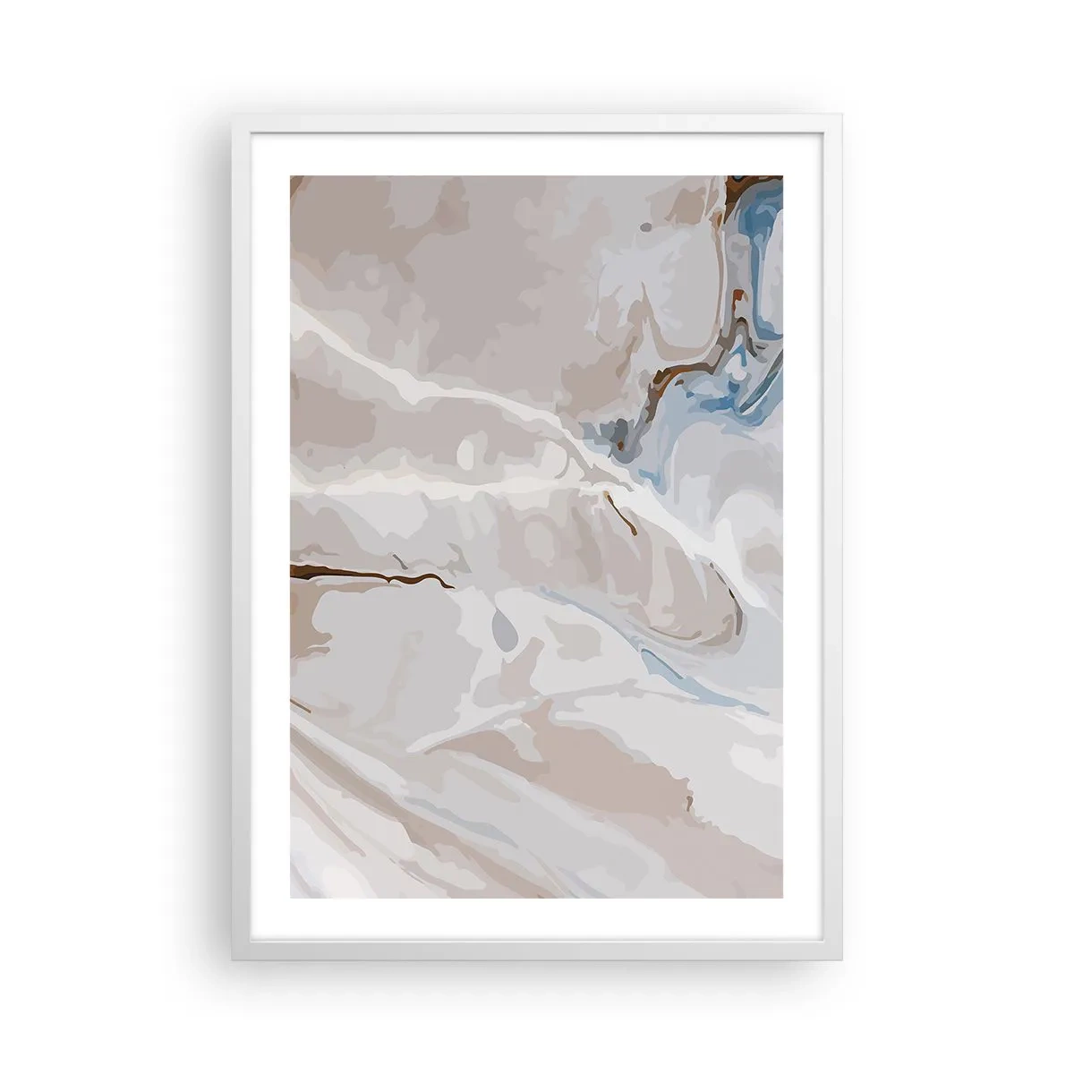 Plakat i hvid ramme - Blå slynger sig under det hvide - 50x70 cm