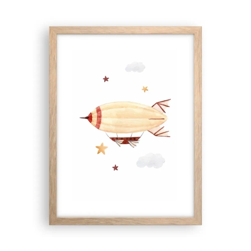Plakat i ramme af lyst egetræ - Et luftskib - 30x40 cm