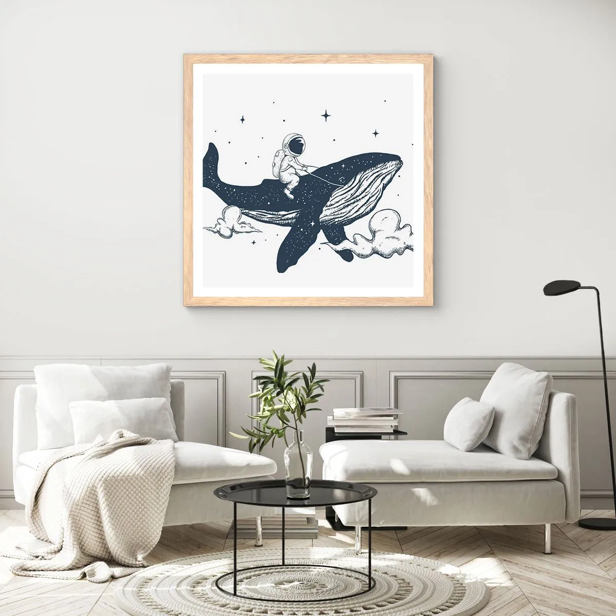 Plakat i ramme af lyst egetræ - Et kosmisk eventyr - 50x50 cm