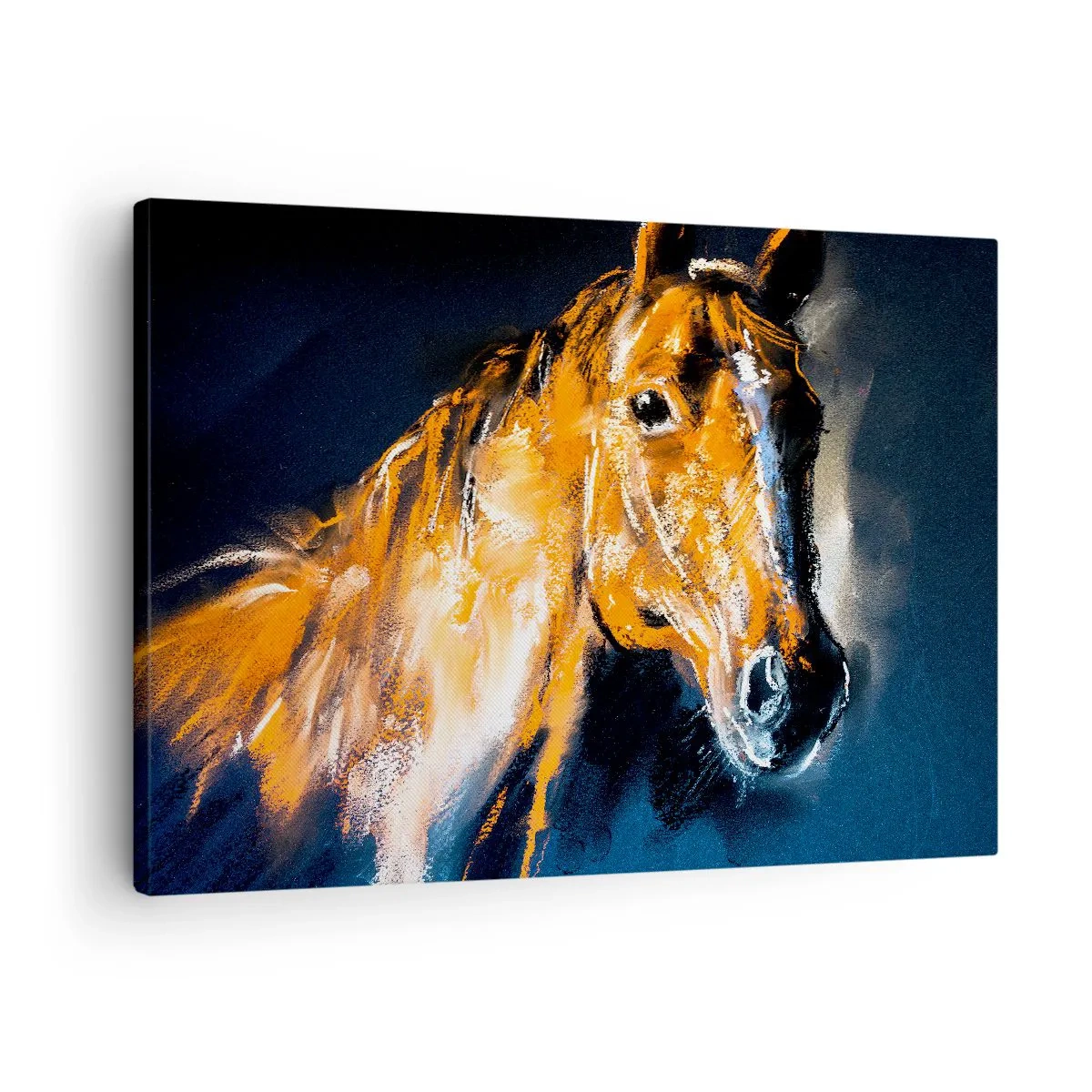 Lærredstryk - Billede på lærred - Portræt af en hest i en dynamisk, malerisk stil - 70x50cm - Hvad så, skal du af sted? - Moderne vægdekoration til stue og soveværelse ARTTOR