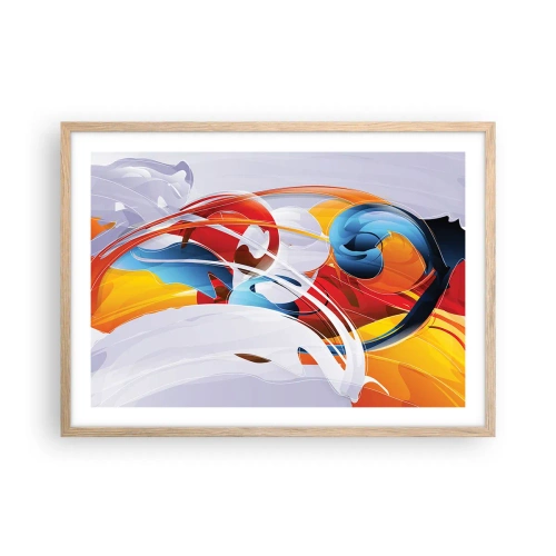 Plakat i ramme af lyst egetræ - Elementernes dans - 70x50 cm