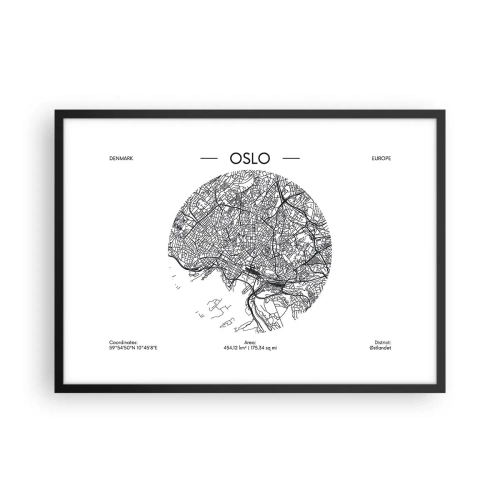 Plakat i sort ramme - Anatomi af Oslo - 70x50 cm