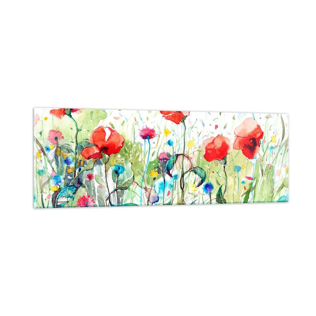 Billede på glas - En blomstrende eng i maj - 90x30 cm