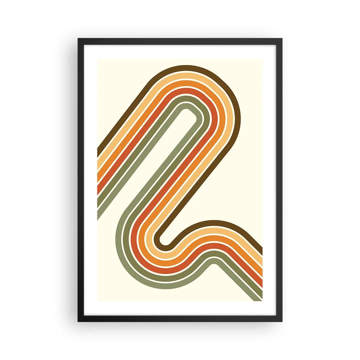 Plakat i sort ramme - Farverige linjer i retrostil - 50x70cm - Zigzag til destinationen - Moderne vægdekoration til stue og soveværelse ARTTOR