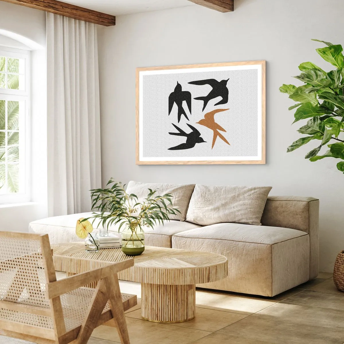 Plakat i ramme af lyst egetræ - Sluge spil - 100x70 cm