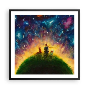 Plakat i sort ramme - Kærlighed og venskab - hele verden - 60x60 cm