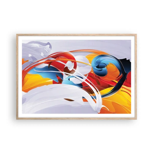 Plakat i ramme af lyst egetræ - Elementernes dans - 100x70 cm