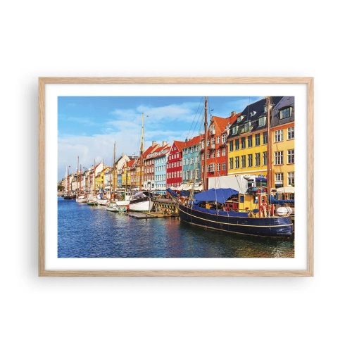 Plakat i ramme af lyst egetræ - Glædelig kaj - 70x50 cm