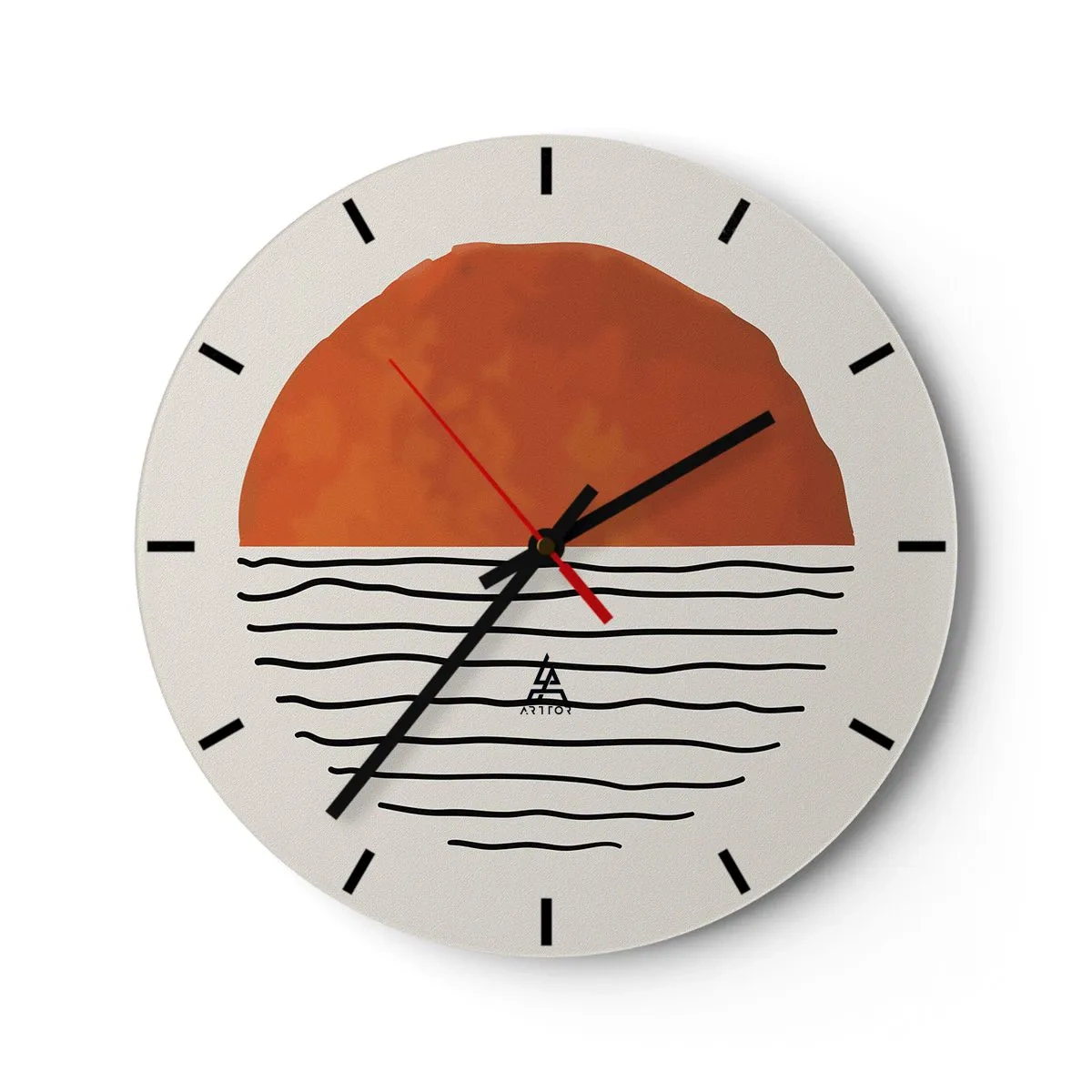 Vægur, Uret - Minimalistisk solnedgang over vandet - 30x30cm - I en japansk atmosfære - Moderne vægdekoration til stue, køkken og soveværelse ARTTOR