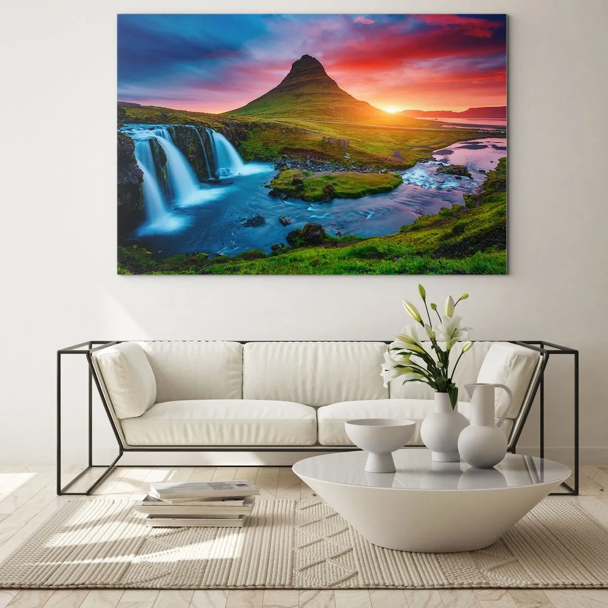 Billede på glas - Island - ild og vand - 70x50cm - Island - ild og vand - Moderne vægdekoration til stue og soveværelse ARTTOR