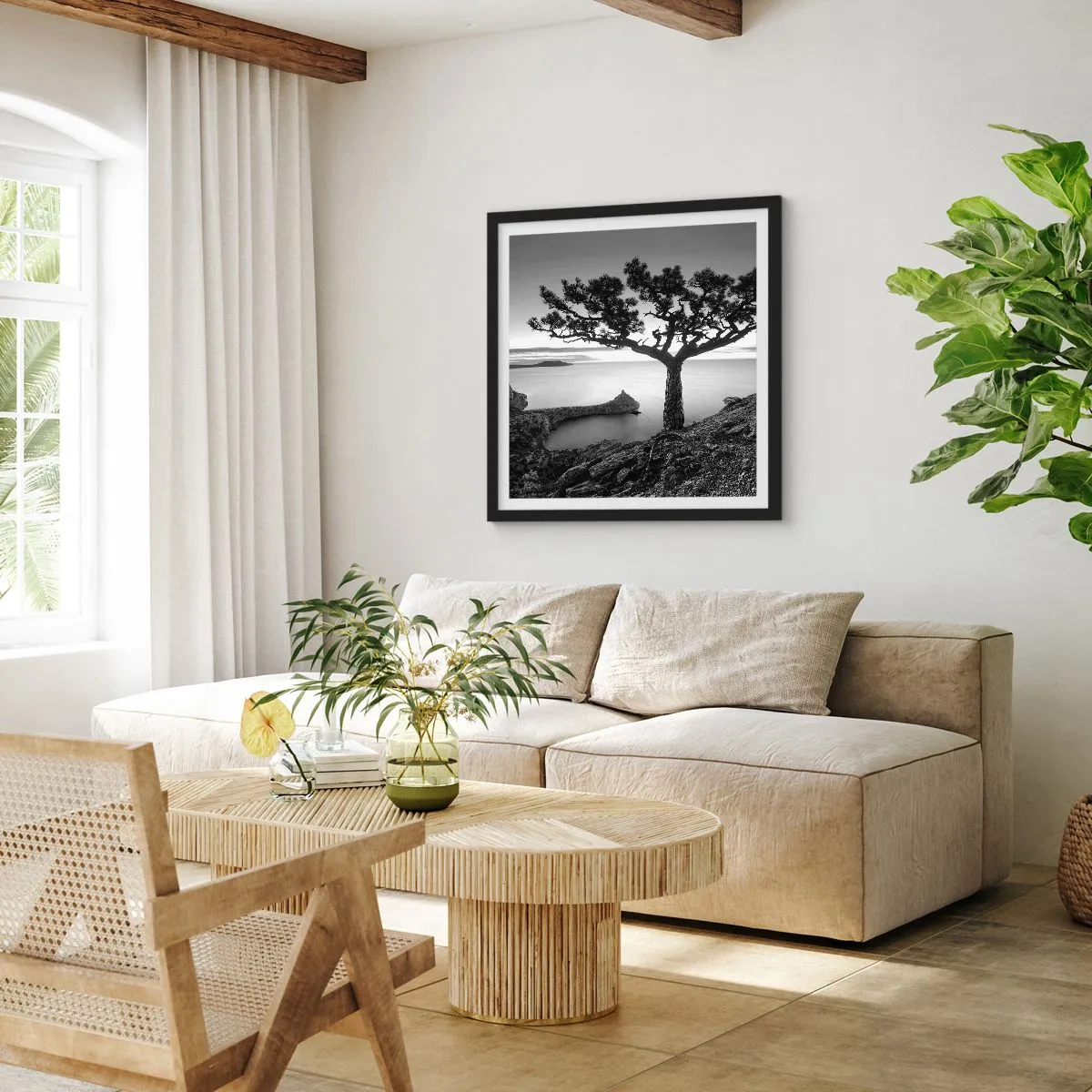 Plakat i sort ramme - Fred hele vejen til horisonten - 60x60 cm