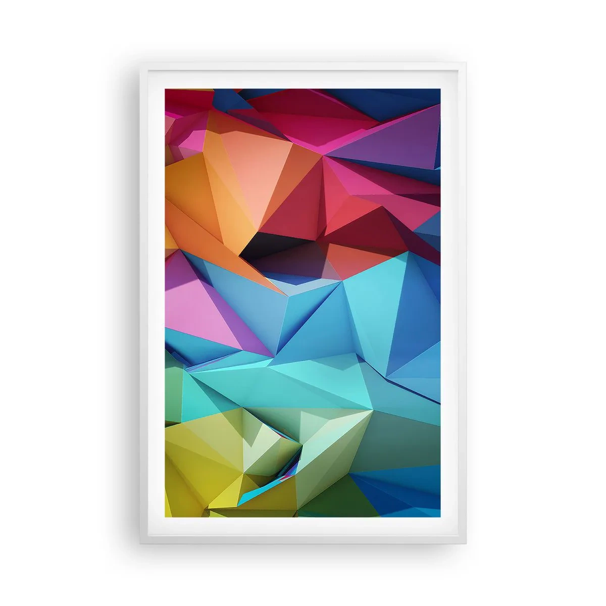 Plakat i hvid ramme - Regnbue origami - 61x91 cm