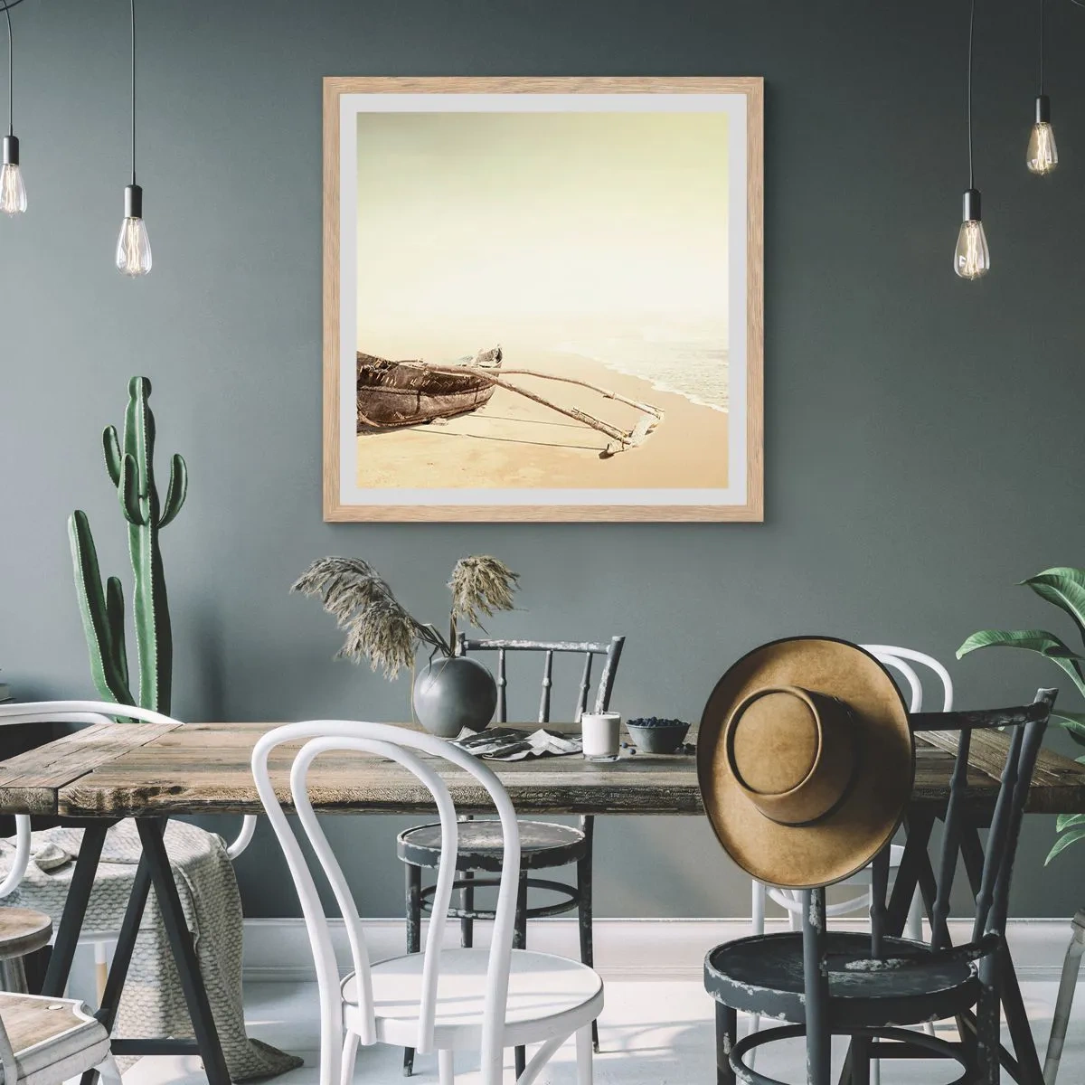 Plakat i ramme af lyst egetræ - Et minde om Sydhavet - 50x50 cm