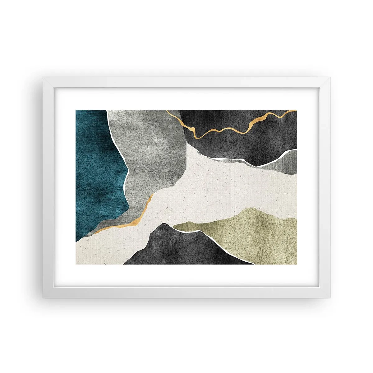 Plakat i hvid ramme - Mosaikkomposition med en streng af guld - 40x30 cm