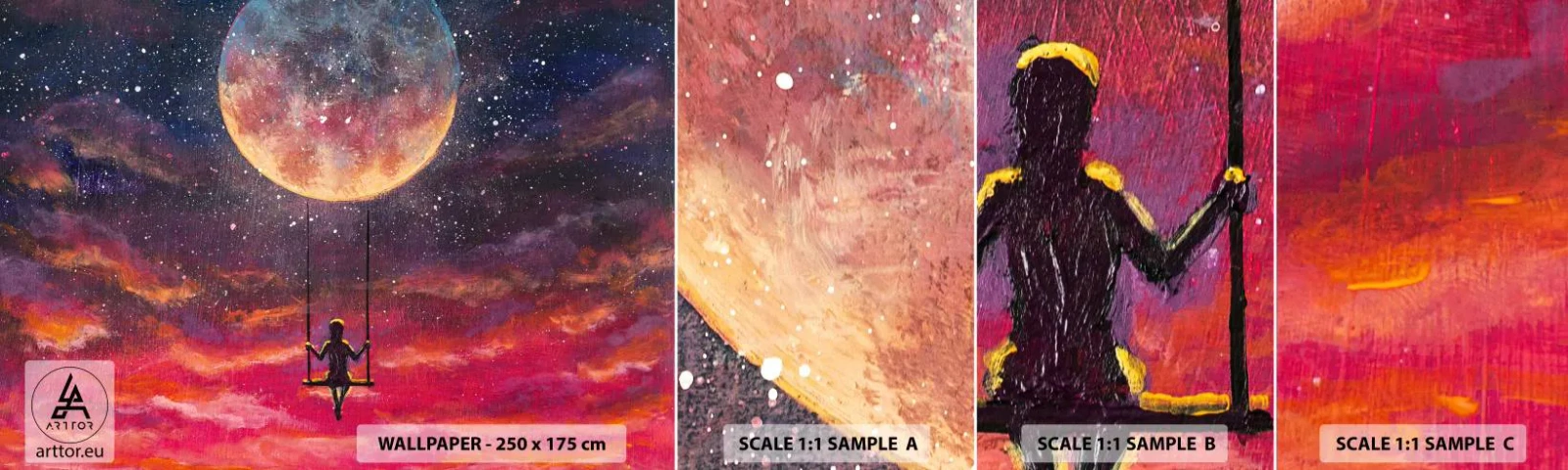 Prøve Fototapet Selvklæbende Deluxe Sticker - Glæd dig i skyerne - Abstraktion, Fantasi, Måne - 100x30 cm