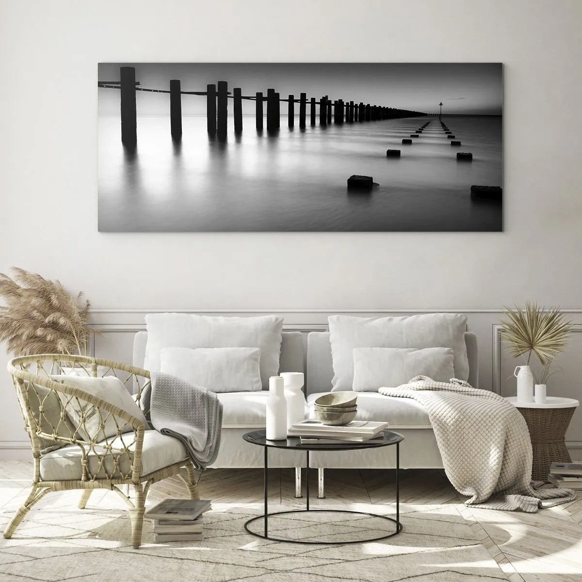 Billede på glas - Grå dales i tågen - 140x50 cm