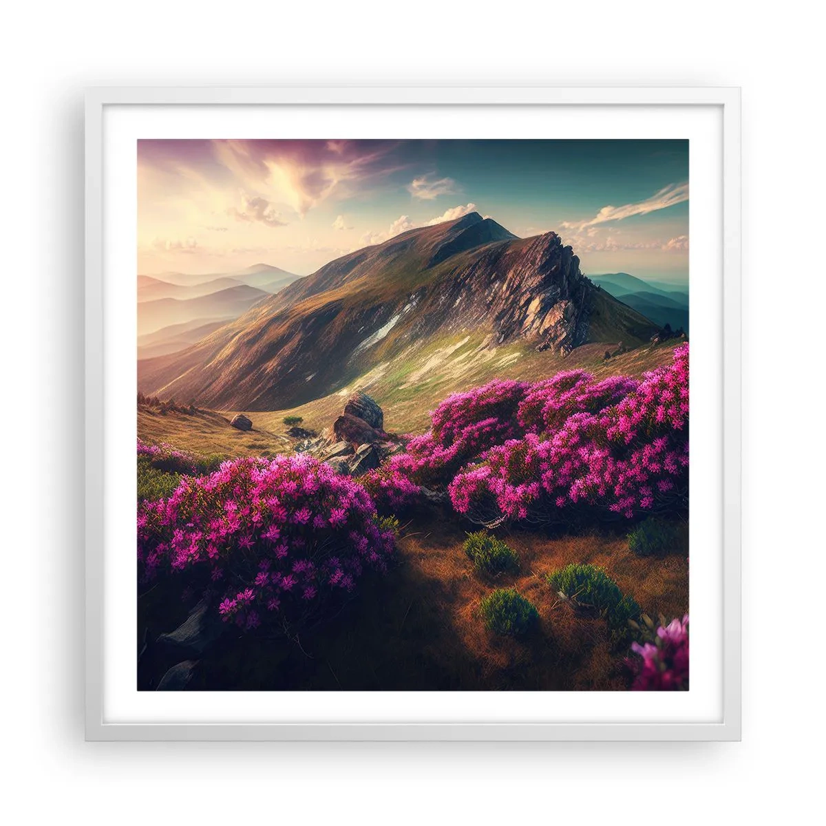 Plakat i hvid ramme - Sommer i bjergene - 60x60 cm
