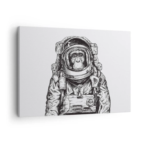 Lærredstryk - Billede på lærred - Grafik af en astronaut i en rumdragt med et abehoved - 70x50cm - Alternativ evolution - Moderne vægdekoration til stue og soveværelse ARTTOR