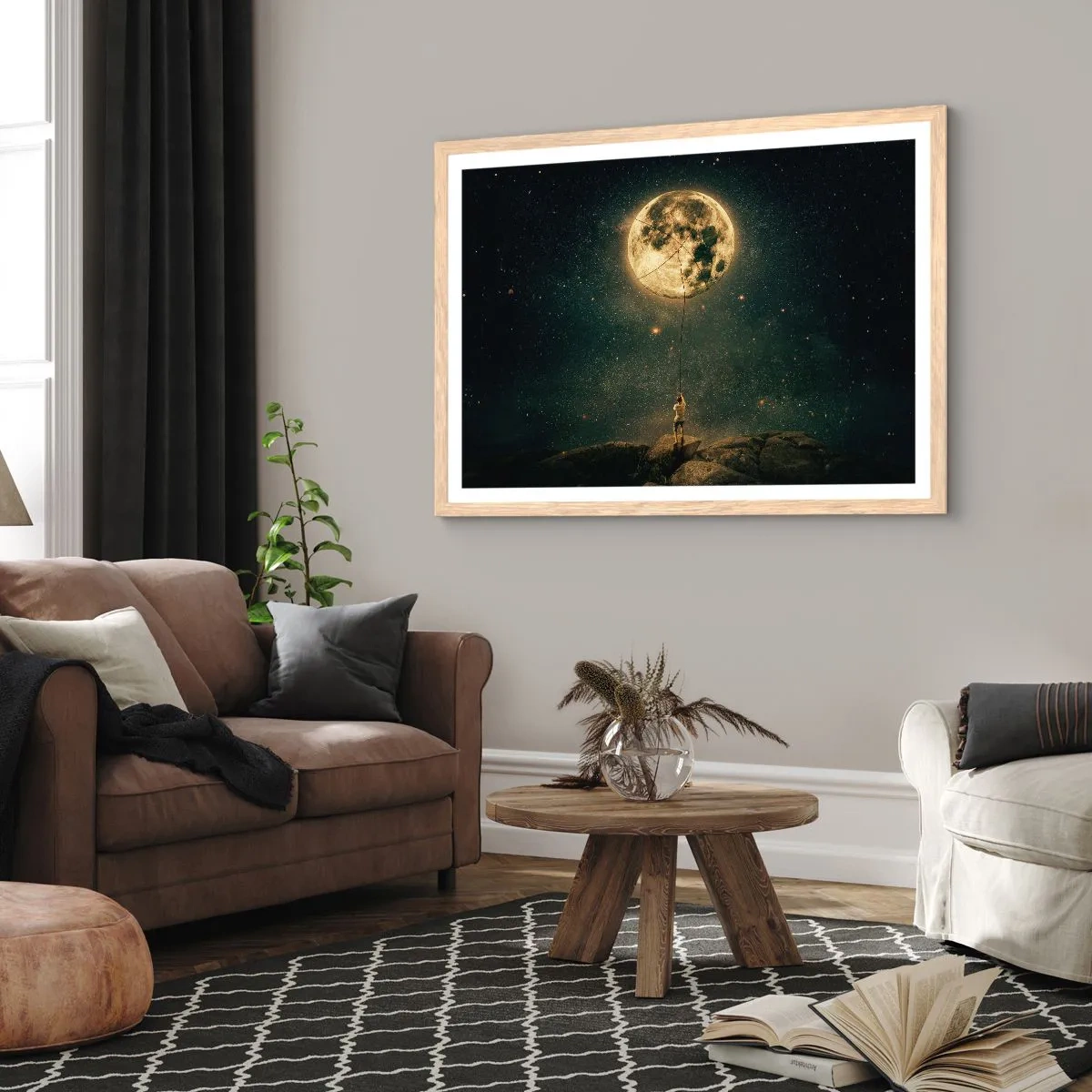 Plakat i ramme af lyst egetræ - En, der stjal månen - 100x70 cm