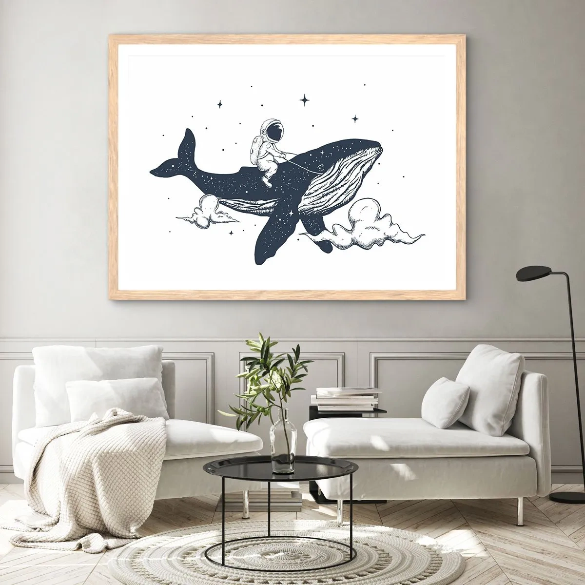 Plakat i ramme af lyst egetræ - Et kosmisk eventyr - 100x70 cm