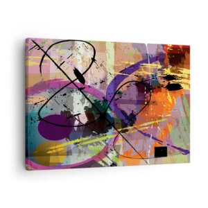 Lærredstryk - Billede på lærred - Et farverigt abstrakt mønster med dynamiske linjer og former. - 70x50cm - Kan være lige eller rundt - Moderne vægdekoration til stue og soveværelse ARTTOR