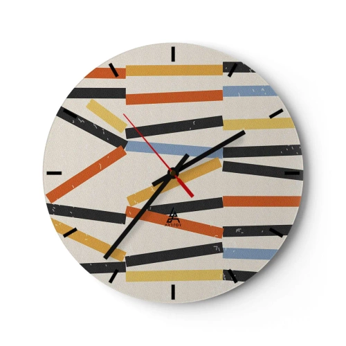 Vægur, Uret - Farvede og sorte rektangler arrangeret vandret på en lys baggrund - 30x30cm - Vandret komposition - Moderne vægdekoration til stue, køkken og soveværelse ARTTOR