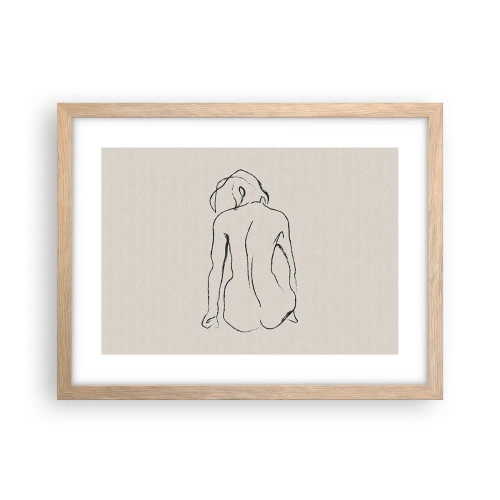 Plakat i ramme af lyst egetræ - Nøgen pige - 40x30 cm