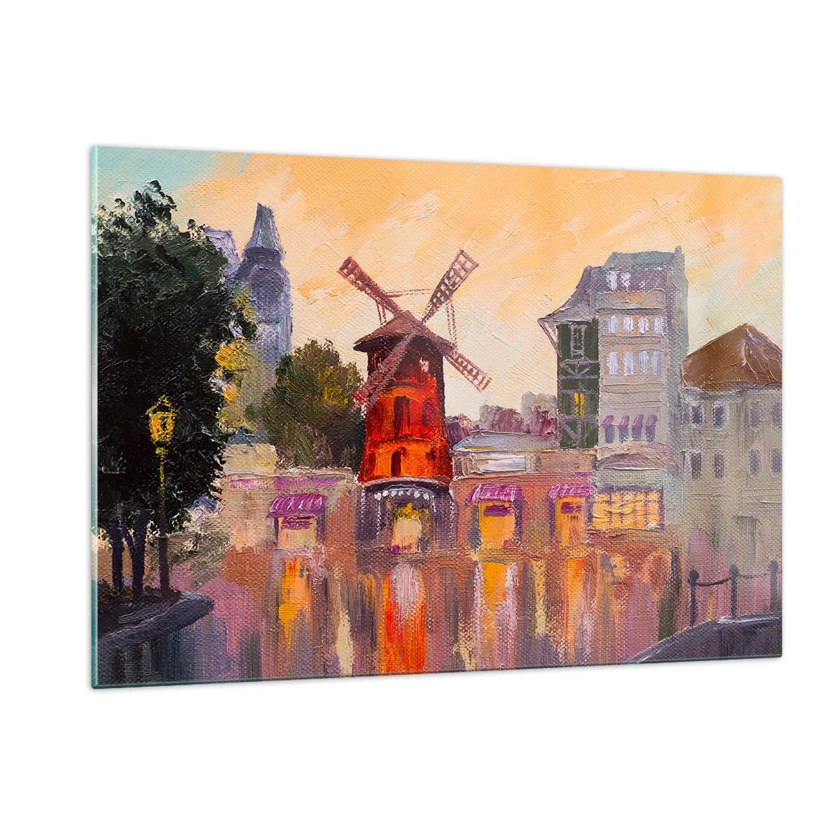 Billede på glas - Parisiske ikoner - Moulin Rouge - 120x80 cm