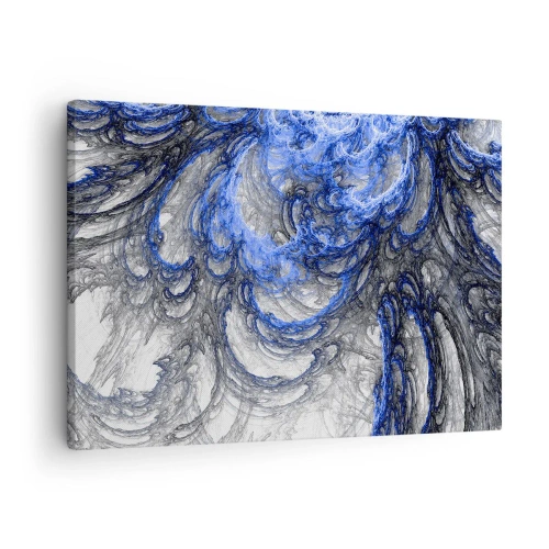 Lærredstryk - Billede på lærred - Abstrakte bølger i nuancer af blå og grå - 70x50cm - En bølges fødsel - Moderne vægdekoration til stue og soveværelse ARTTOR