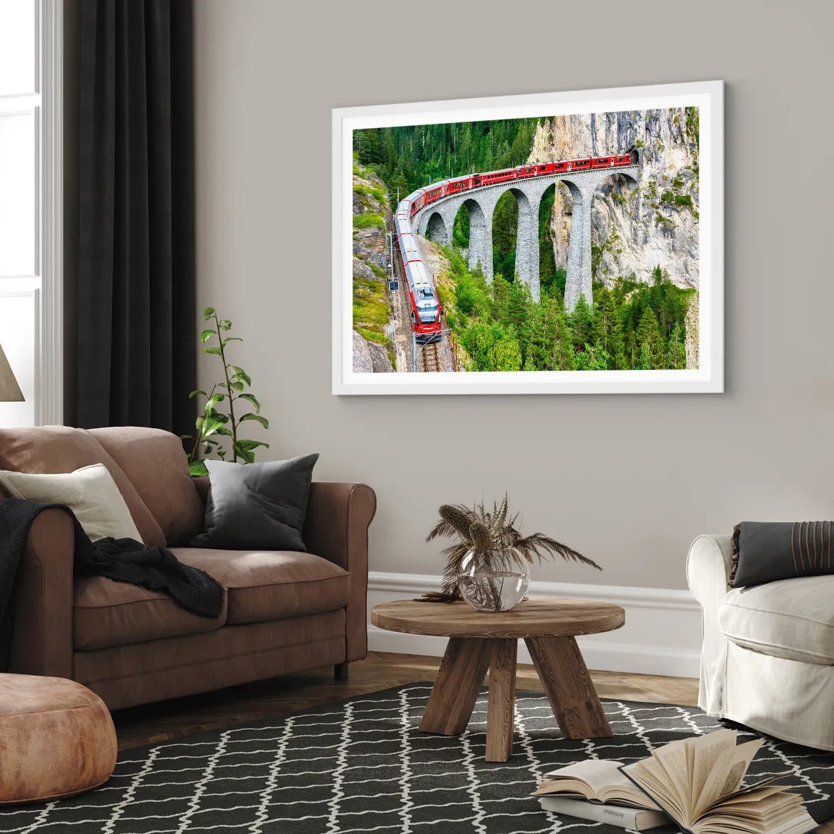 Plakat i hvid ramme - Udsigt over bjergene til gengæld - 70x50 cm