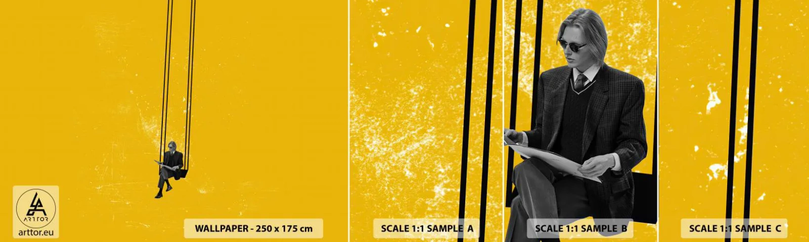 Prøve Fototapet Selvklæbende Deluxe Sticker - En dag som alle andre - Moderne kunst, Svinge, Mand - 100x30 cm