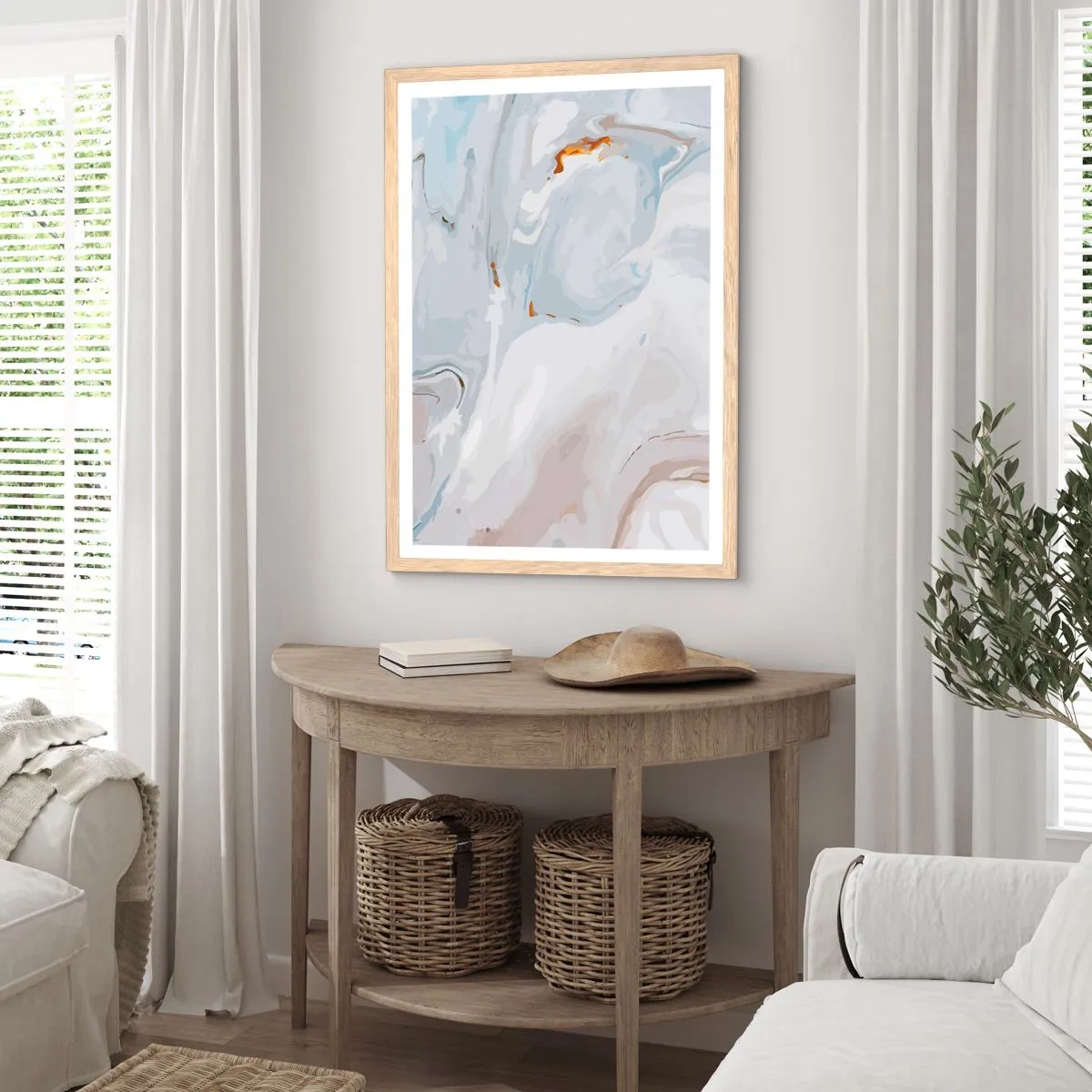 Plakat i ramme af lyst egetræ - Hvid opløftet - 61x91 cm